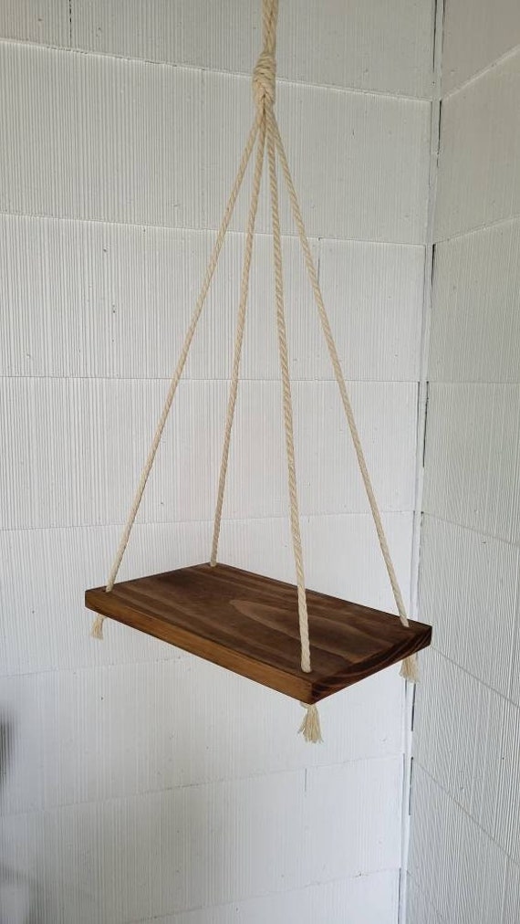 Wood Hanging Knot Shelf Rope Shelves Boho Home Decor Wooden Etsy