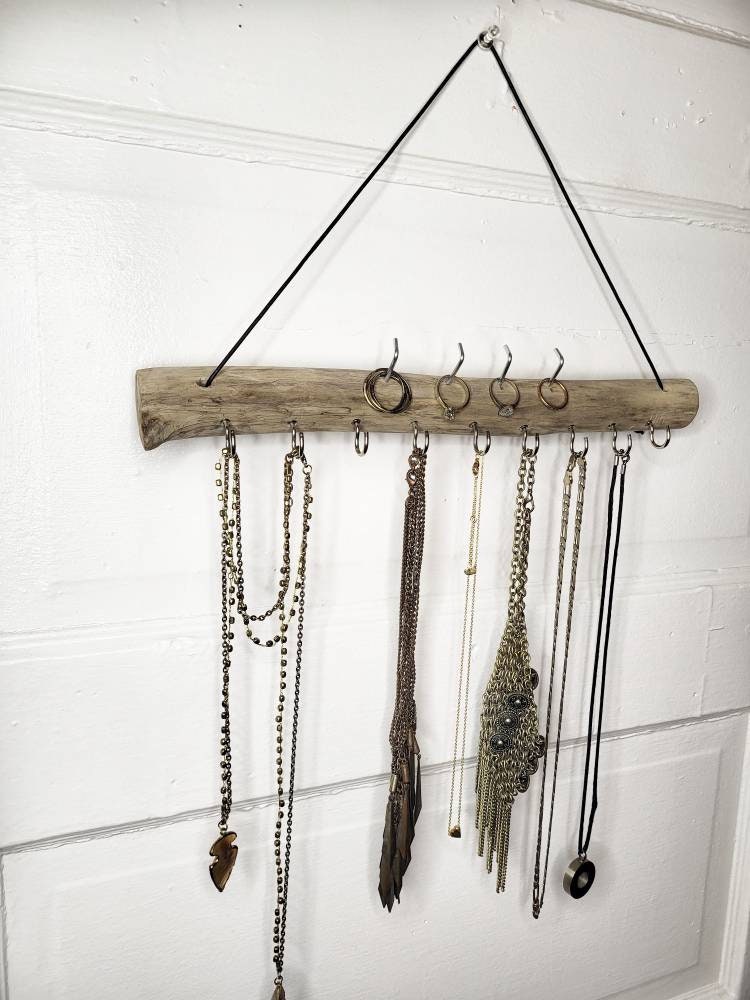 Driftwood Ring Necklace Holder, Jewelry Display Hanger, Accessory