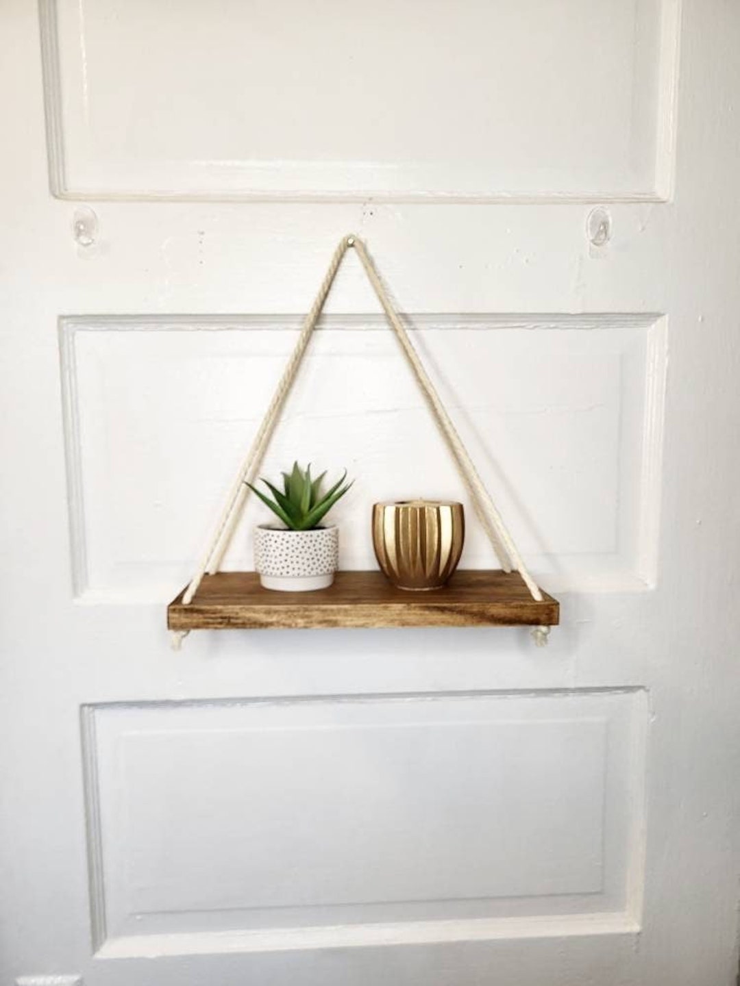 Floating Rope Wood Shelf, Minimalist Modern Storage, Wall Hanging Shelf ...