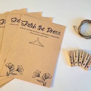 IMPRIMÉ Devinez le jeu de robe 20 pack, Sketch the Dress Cards, Bridal Shower Party Games Bundle, Produit physique, Boho Wedding Bridal Shower