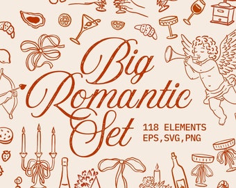 Clipart Coquette Whimsical: Molduras retrô, laços, querubins (EPS, SVG, PNG)