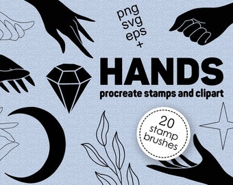 Carimbos de mãos Procreate, clipart de mãos