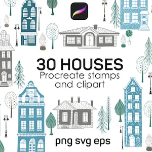 House Procreate stamp brushes, clipart