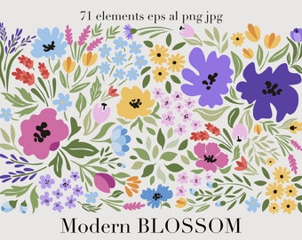 Folhas de Flores Abstratas | Conjunto de Cliparts Florais | Png Al Jpg Eps | Arte Botânica | Elementos de Flores Abstratas