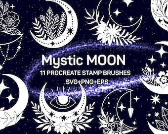 Lua floral mística procriar pincel de carimbo, clipart svg, png, eps
