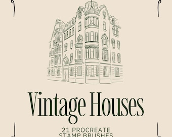 Pincéis de carimbo para Procreate com casas vintage | Arquitetura retrô