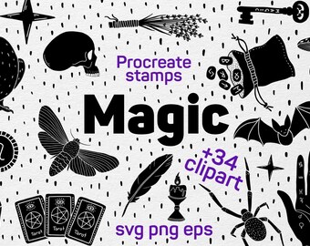 Pincéis de carimbo místico procriar, clipart mágico svg, png, eps