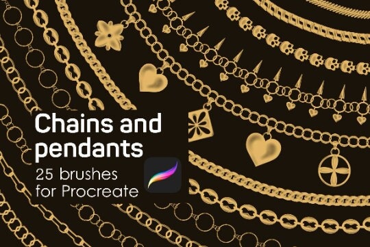 Chains and Pendants Procreate Stamp Brushes Set – 25 Jewelry Brushes for iPad Art