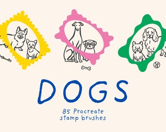 Pincéis de carimbo Dogs Procreate | 85 carimbos de cachorro desenhados à mão