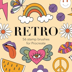 Groovy Retro Stamp Brushes Procreate | Digital Brush Set | Groovy Swatch
