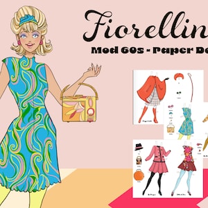 Vintage Mod 60s Paper Doll Printable, Instant Digital Download, Paper Doll Printables, Kids Printable Activity, Dress Up Doll