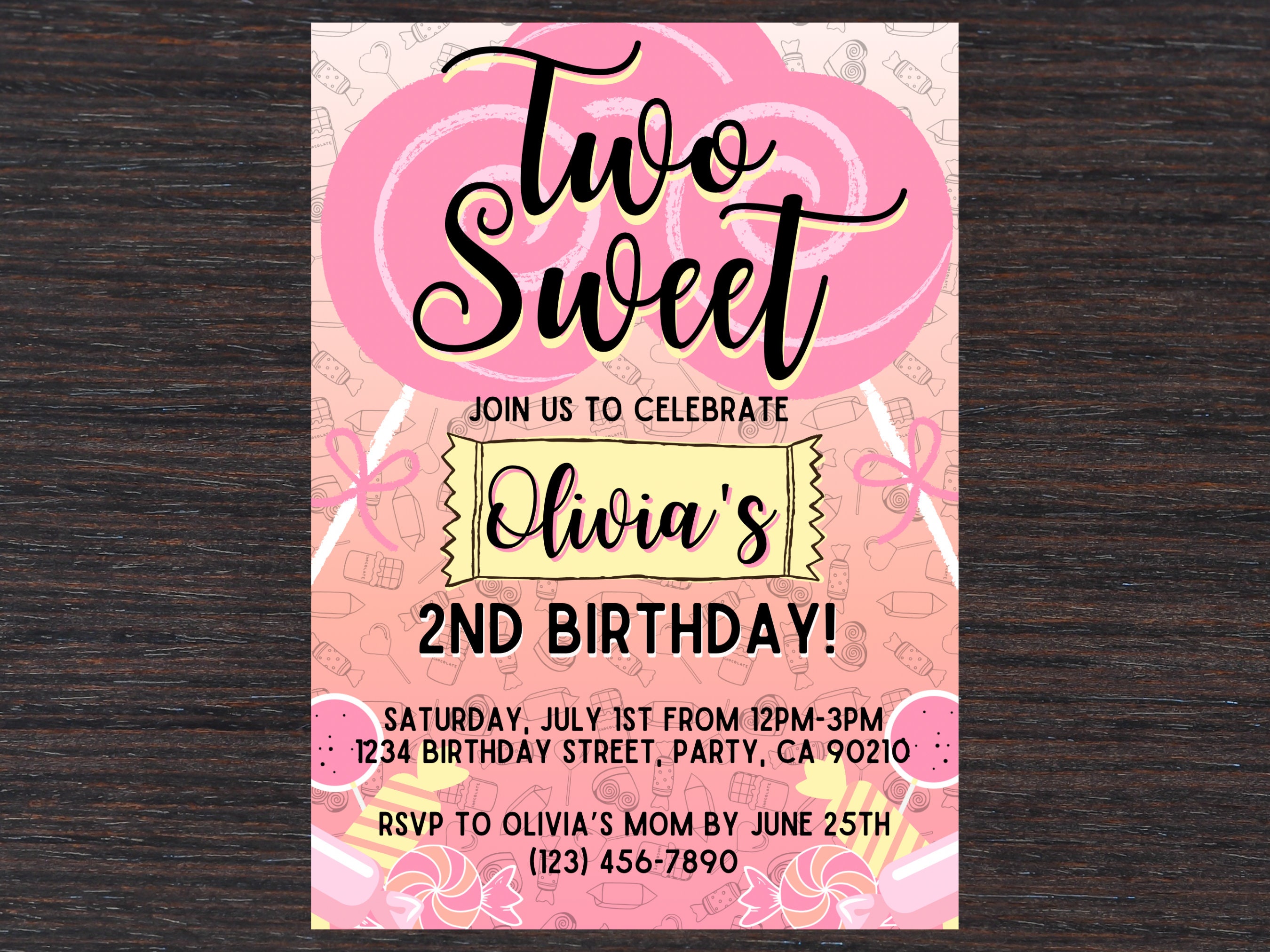 Birthday Invitation, Two Sweet Invitation, Customized for You ...