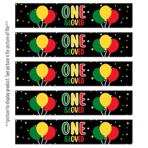 One & Loved Water Bottle Wraps, Labels For First Birthday Party, One Love, Rasta 1st Birthday, DIY, Digital Download, Instant Download