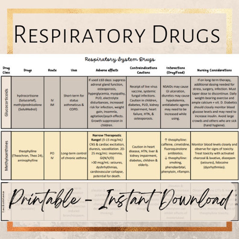 Respiratory System Drugs Cheat Sheet - Etsy