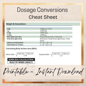 Spickzettel für die Berechnung der Schwangerschaftsdosis | Med Math-Konvertierungen, Mathe-Umwandlungen, PNG 2020 (Digitaler Download)