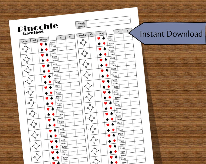Printable Pinochle Game Score Sheet Etsy Printable Pinochle Game Score Sheet Etsy