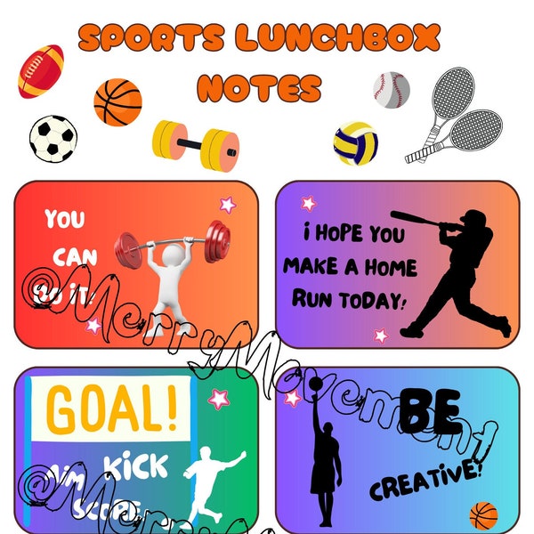 30 Sports-Themed Lunchbox Notes Printable| Soccer, Jump Rope, Martial Arts, Basketball, and Sports| Colorful Lunchbox Cards for Kids