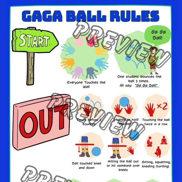 Gaga Ball Rules Poster | How to Play Gaga Ball Sign | Gaga Pit Poster | Gym Decor | Yard Games Rules