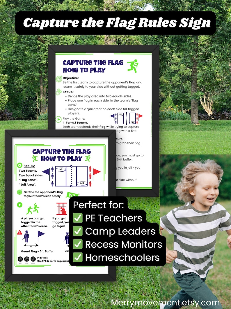 Capture The Object Rules.pdf Capture the Flag Game Rules Printable | Outdoor PE Game Poster and ...
