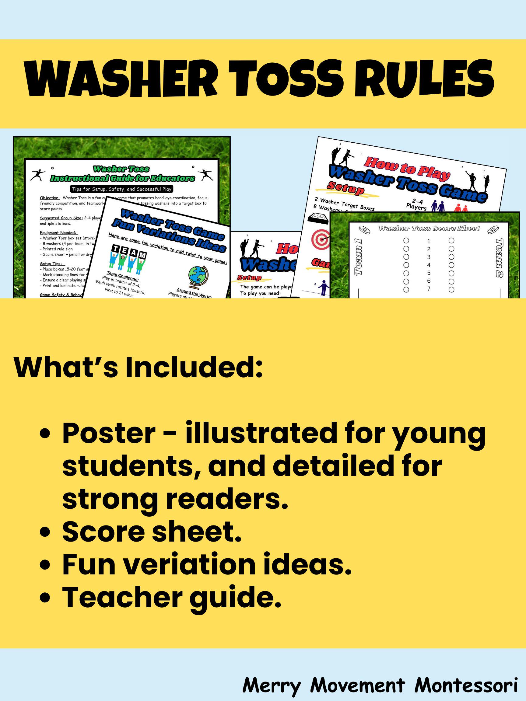 Tos Game Roles Washer Toss Game Rules Printable | Yard Game Poster | Outdoor Game for ...