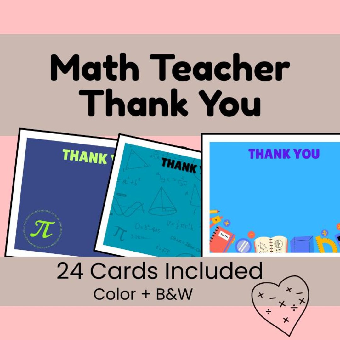 Math Teacher Thank You Notes | Printable Teacher Appreciation Gift Note ...