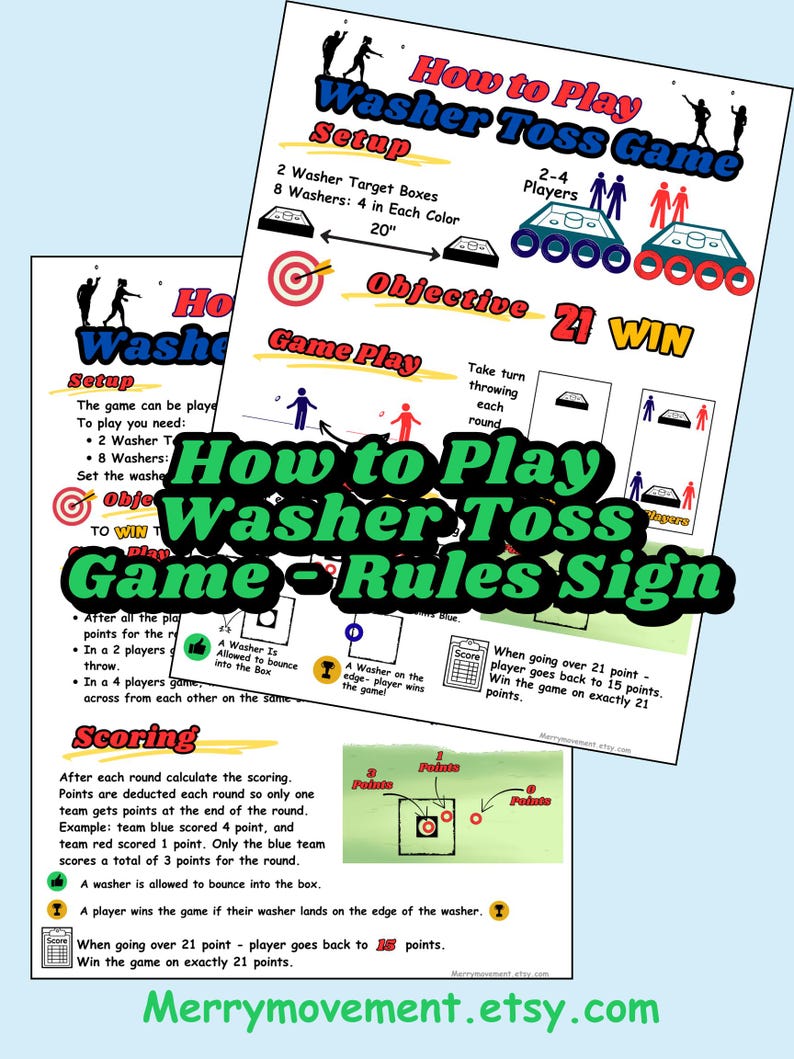 Tos Game Roles Washer Toss Game Rules Printable | Yard Game Poster | Outdoor Game for ...