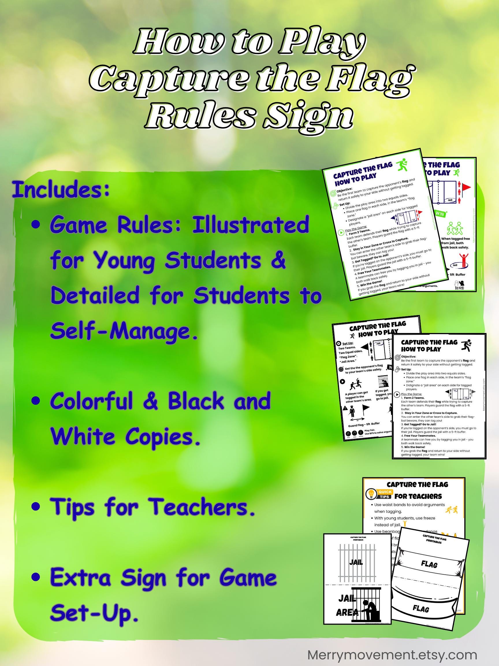 Capture The Object Rules.pdf Capture the Flag Game Rules Printable | Outdoor PE Game Poster and ...