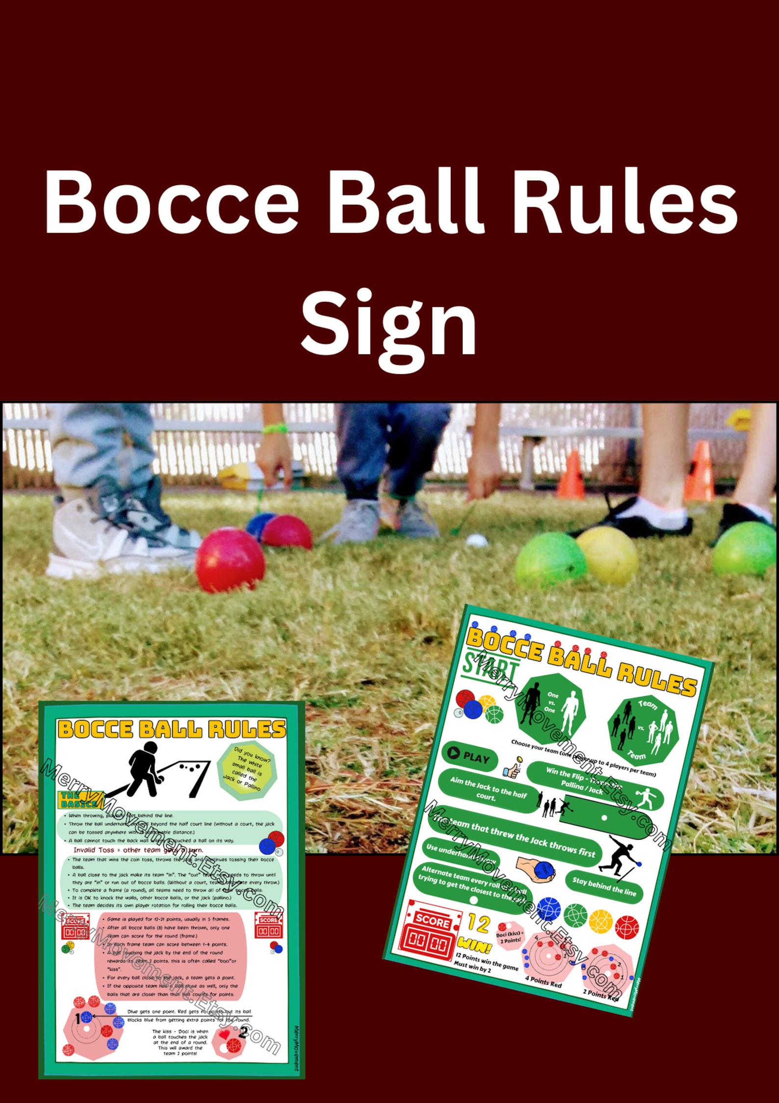 Bocce Ball Rules Sign PDF Printable Poster Bocce Rules Illustrated and