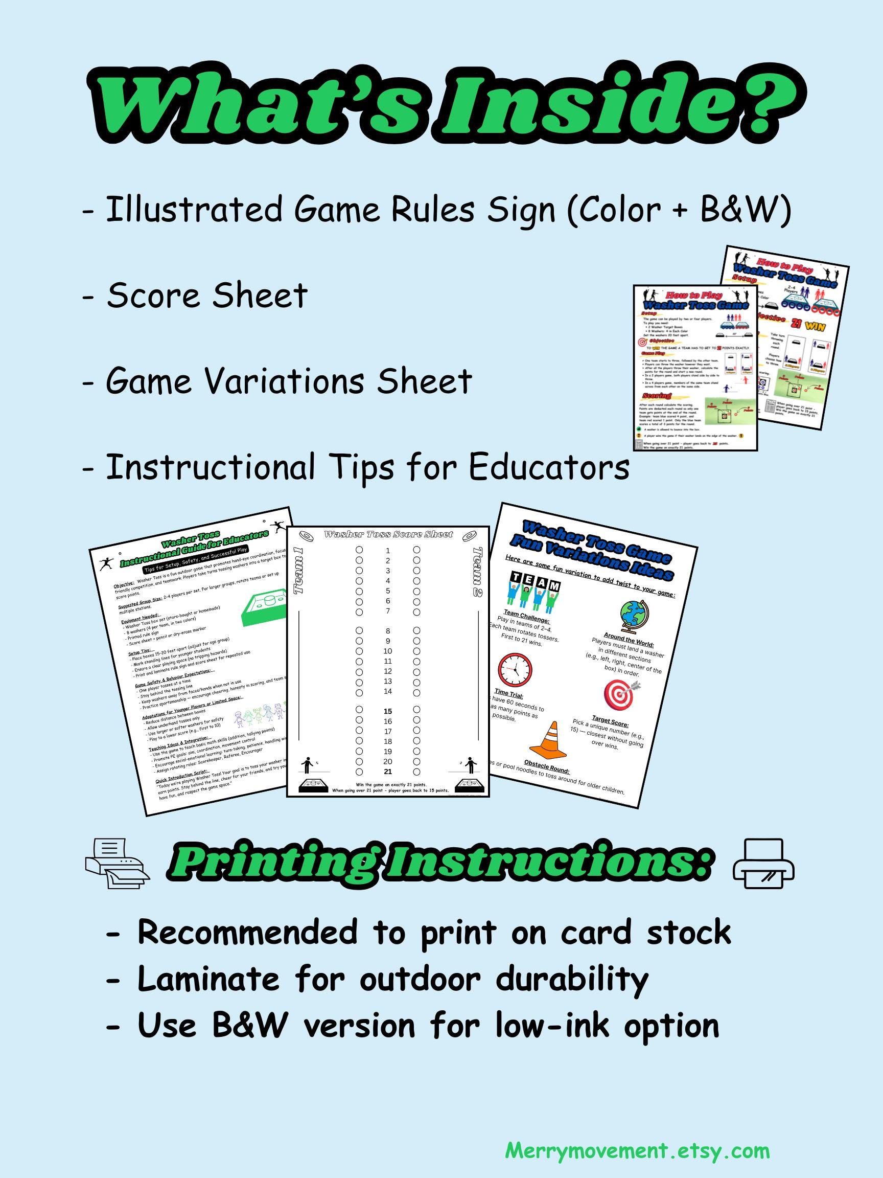 Tos Game Roles Washer Toss Game Rules Printable | Yard Game Poster | Outdoor Game for ...