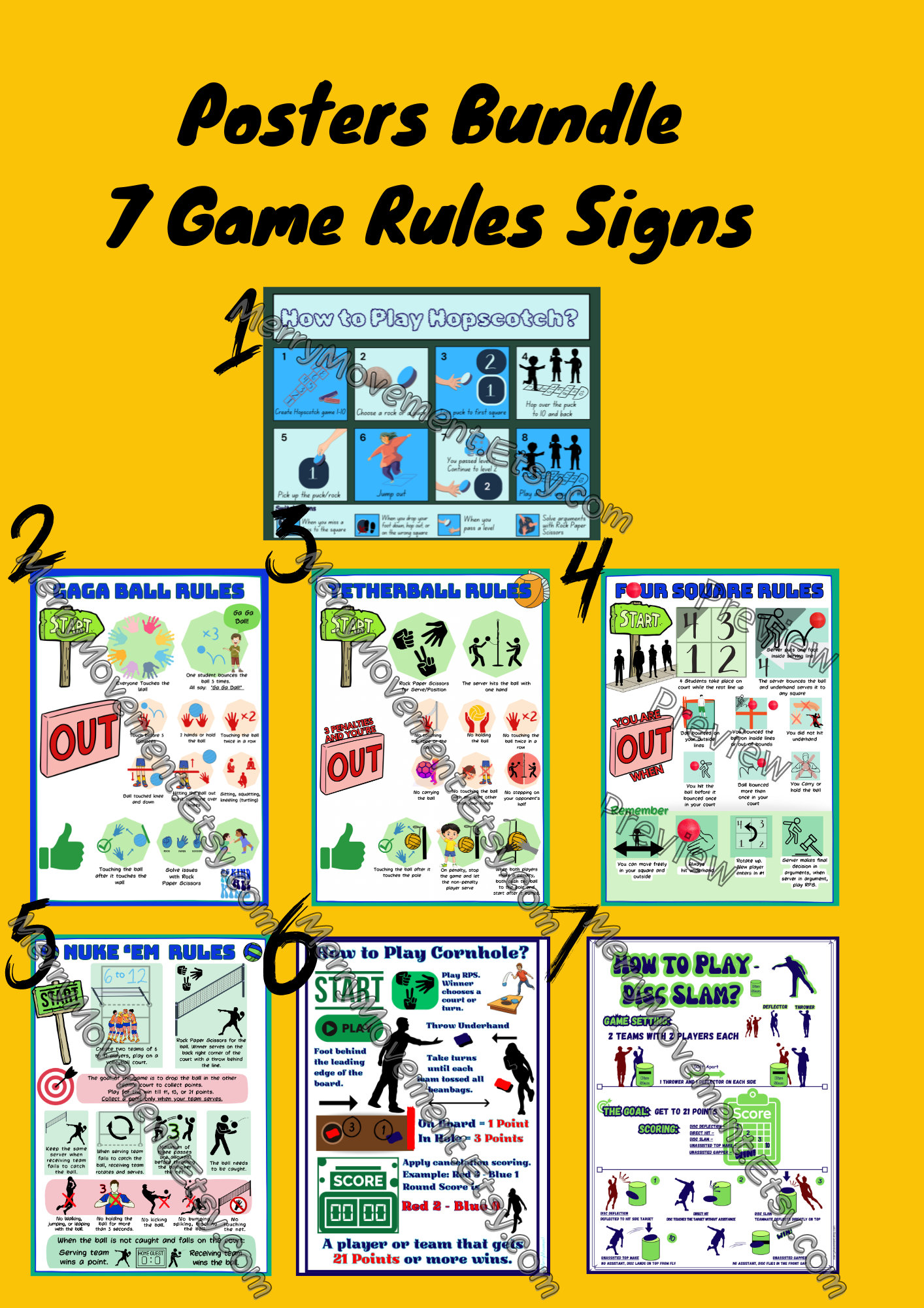 7 Posters Bundle | Rules Signs Poster for 7 Games | Gaga Ball ...