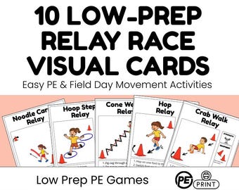 Relay Race Visual Cards for PE, Low Prep Field Day Games, Movement Station Activities, Printable Team Building Games