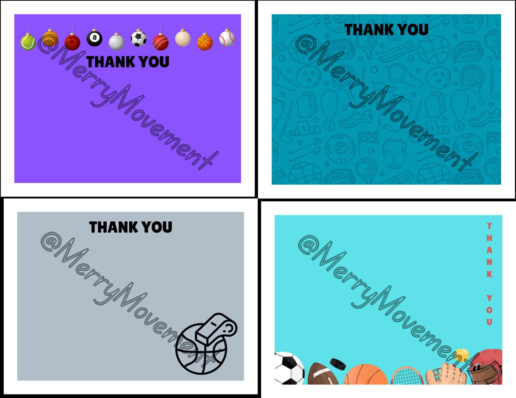 12 Sportsthemed Thank You Cards PE Teacher Gratitude Notes Teacher's