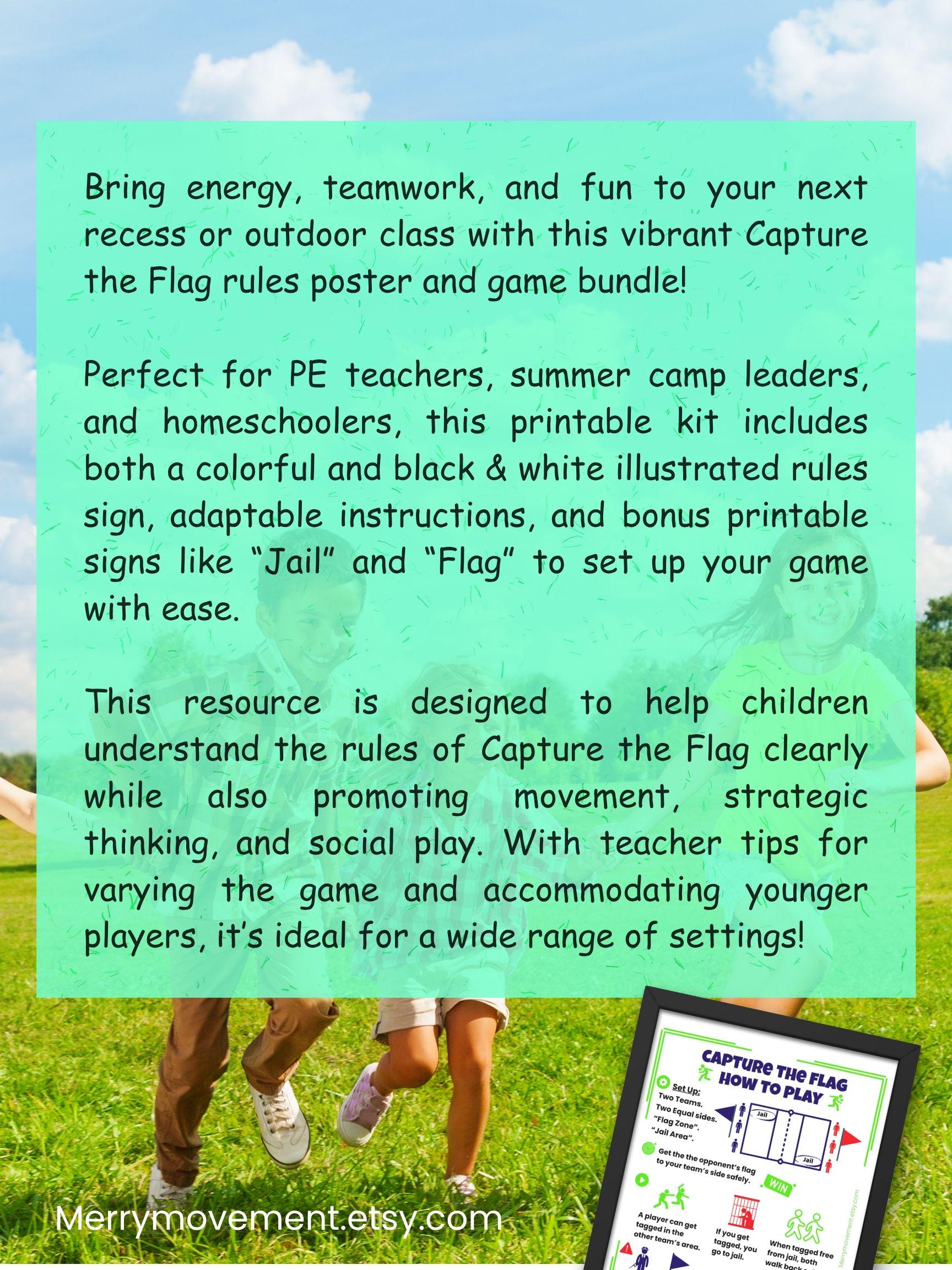 Capture The Object Rules.pdf Capture the Flag Game Rules Printable | Outdoor PE Game Poster and ...