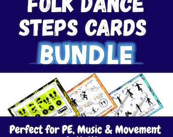 Dance Steps Cards for Kids, Folk Dance Printable Bundle, PE Activity Cards, Movement Cards, Homeschool Dance Game