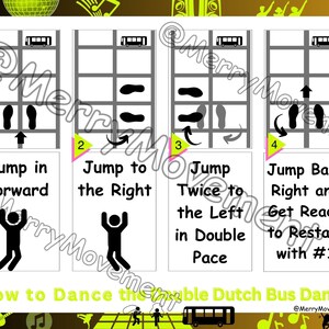 Cómo bailar el baile del autobús holandés doble / Tarjeta de actividades / Tutorial de pasos de baile / Póster de gimnasio - Baile del autobús holandés doble