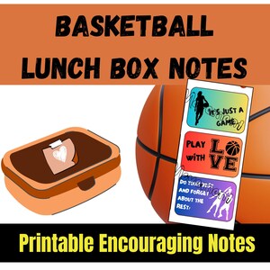 Basketball Lunchbox Notes for Young Athletes, Motivational Sports Words for Kids, Printable Encouragement Cards