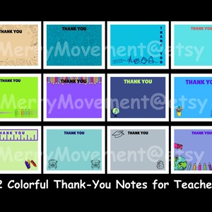 Teacher Thank You Notes: Printable Colorful Cards (PDF) - Etsy