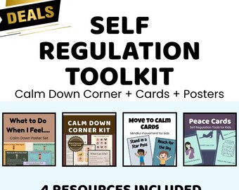 Kit d'outils d'autoréglementation | Kit Coin calme, posters SEL et cartes d'habiletés d'adaptation | Activités de régulation émotionnelle