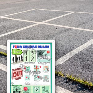 Foursquare Rules Poster: Illustrated Gym & Yard Game Sign