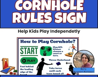 Póster imprimible con las reglas del Cornhole / Letrero con las reglas del juego Cornhole, juego para el jardín y el césped, actividad de educación física, juego para fiestas en el patio trasero, día de campo, descarga en PDF