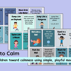 Tarjetas de movimiento consciente para rincones de calma o aulas / 12 tarjetas de movimiento pacífico - Actividades relajantes para niños