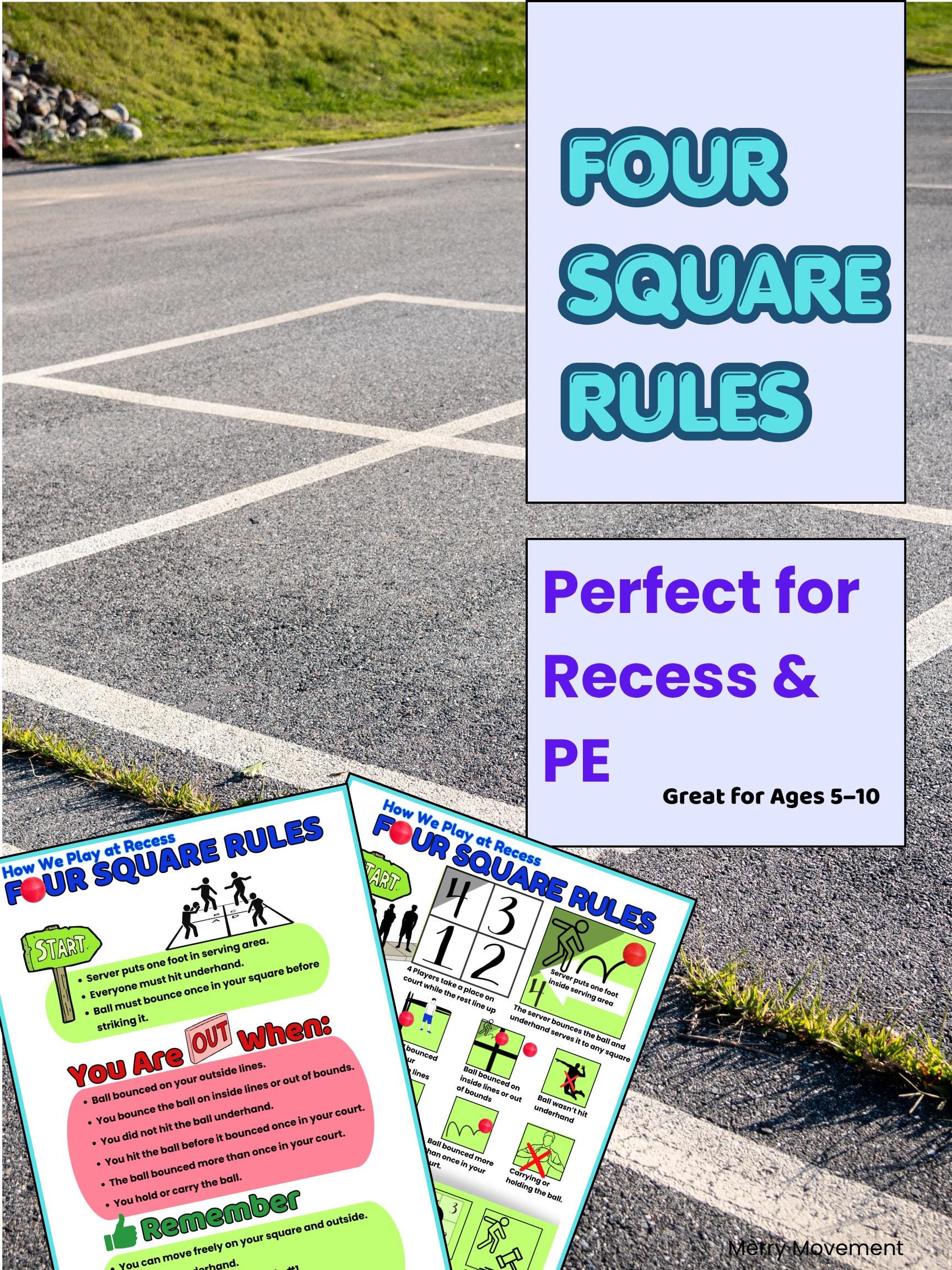 Four Square Rules Poster for Recess | PE Game Sign for Kids ...