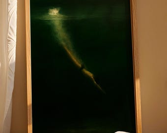 Schwimmen Wandkunst, Taucher Wandkunst, Trendige Kunst Drucke, Dunkelgrüne Wandkunst, Tauchen Drucke, Küsten Druck, Schwimmer Kunst Druck, Digitaldrucke