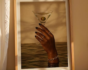 Black Woman Art, Trendy Art Prints, Martini Art Print, Black Girl Art, Retro Wall Art, Bar Cart Decor, Cocktail Wall Art, Digital Prints