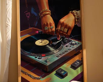 Black Woman Art, Vintage Record Eclectic, Trendy Art Prints, Retro Wall Art, Vinyl Wall Art, Vinyl Records Print, Black Girl, Digital Print