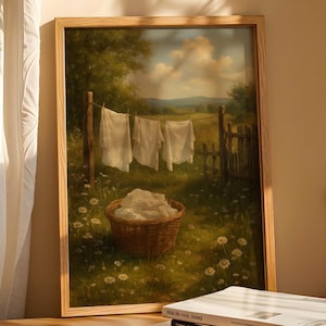 Laundry Wall Art, Trendy Art Prints, Cottagecore Decor, Vintage Laundry Art, Clothesline Art, Laundry Room Prints, Digital Prints