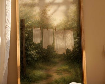 Wäscheleine Kunst, Trendy Art Prints, Waschküche Drucke, Retro Wandkunst, Natur Art Prints, Wäscherei Wandkunst, Digitaldruck