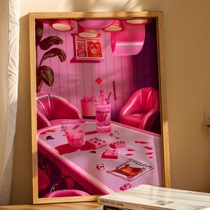 Poker Bar Retro Wall Art Print Trendy Funky Decor, Groovy Poster Bar Decor, Girly Wall Art, Pink Dorm Decor for College Girls, Feminist Art, Cool Girl Art, Pink Wall Art, Printable Wall Art, Poker Night Art, Digital Print