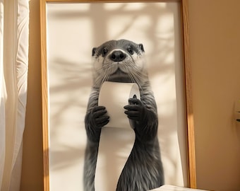 Otter Toilet Paper Print, Funny Animal Bathroom Wall Art (Digital Download)