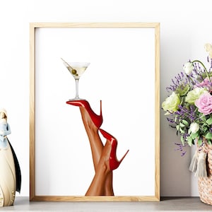 Wysokie Obcasy Druk, Martini Art Print, Trendy Art Prints, Dziewczęca Sztuka Ścienna, Femme Fatale, Feministyczny Plakat Ścienny, Sztuka Ścienna Retro, Druk Cyfrowy